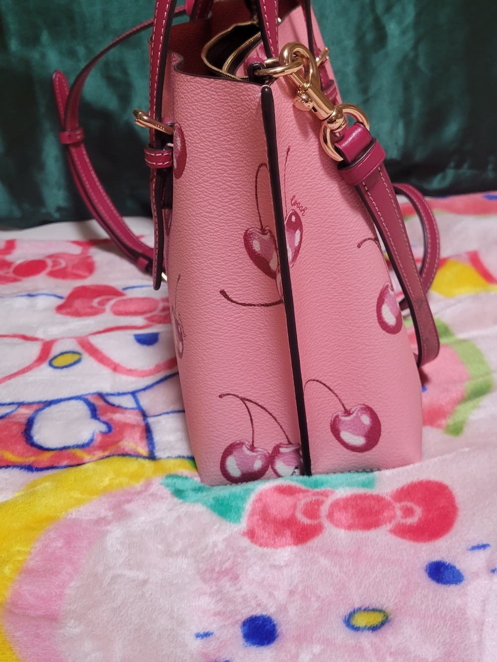 Coach Pink Cherry-Print Leather Tote with Dark Pink Trim - Picture 6 of 6
